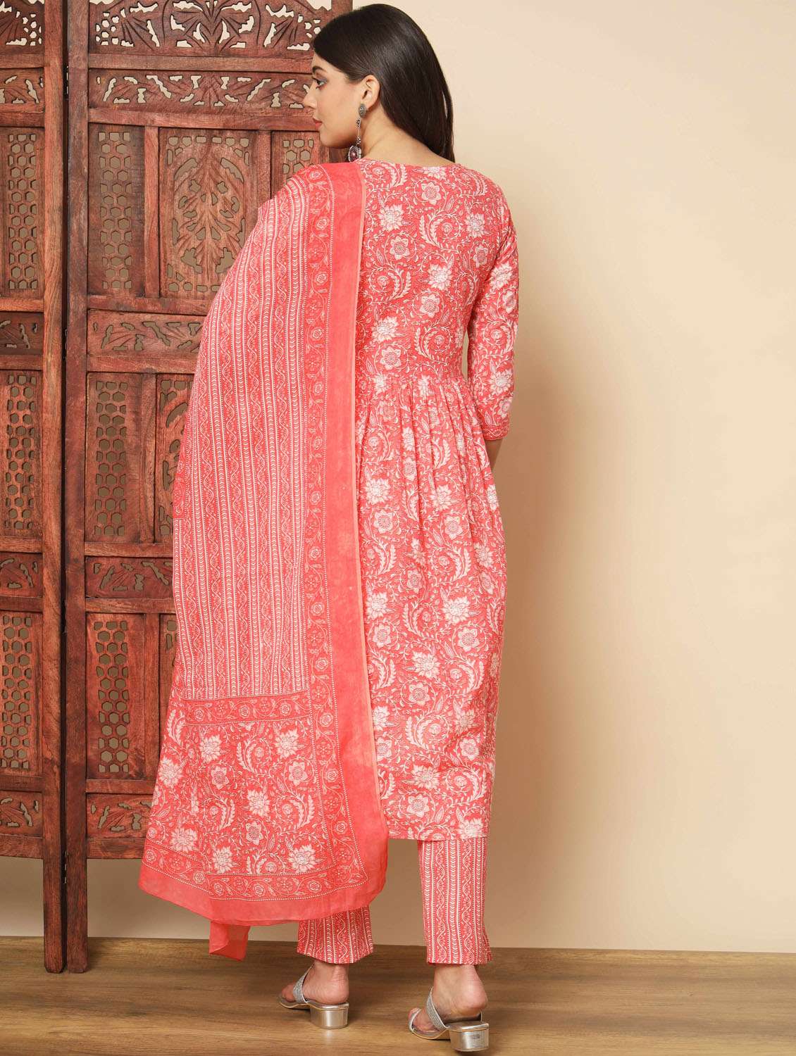 orange three quarter sleeve kurta pant set - 20342303 - Standard Image - 2