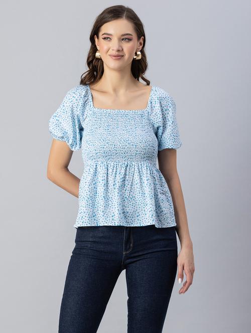blue floral print peplum top - 20342329 -  Standard Image - 0