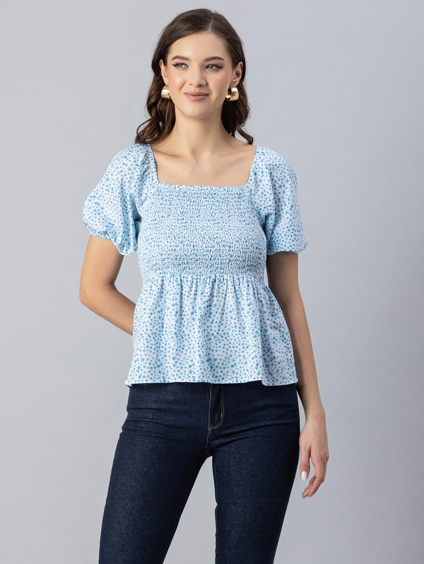 blue floral print peplum top - 20342329 -  Zoom Image - 0