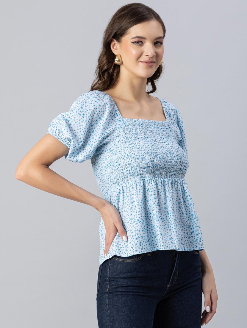 blue floral print peplum top - 20342329 - Standard Image - 2