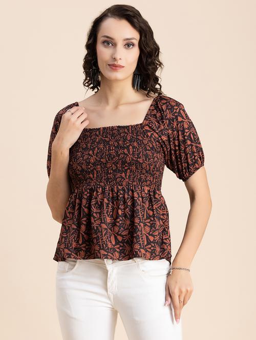 black floral peplum top - 20342330 -  Standard Image - 0