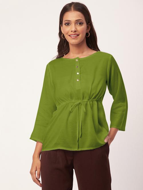 green solid round neck regular top - 20342332 - Standard Image - 0