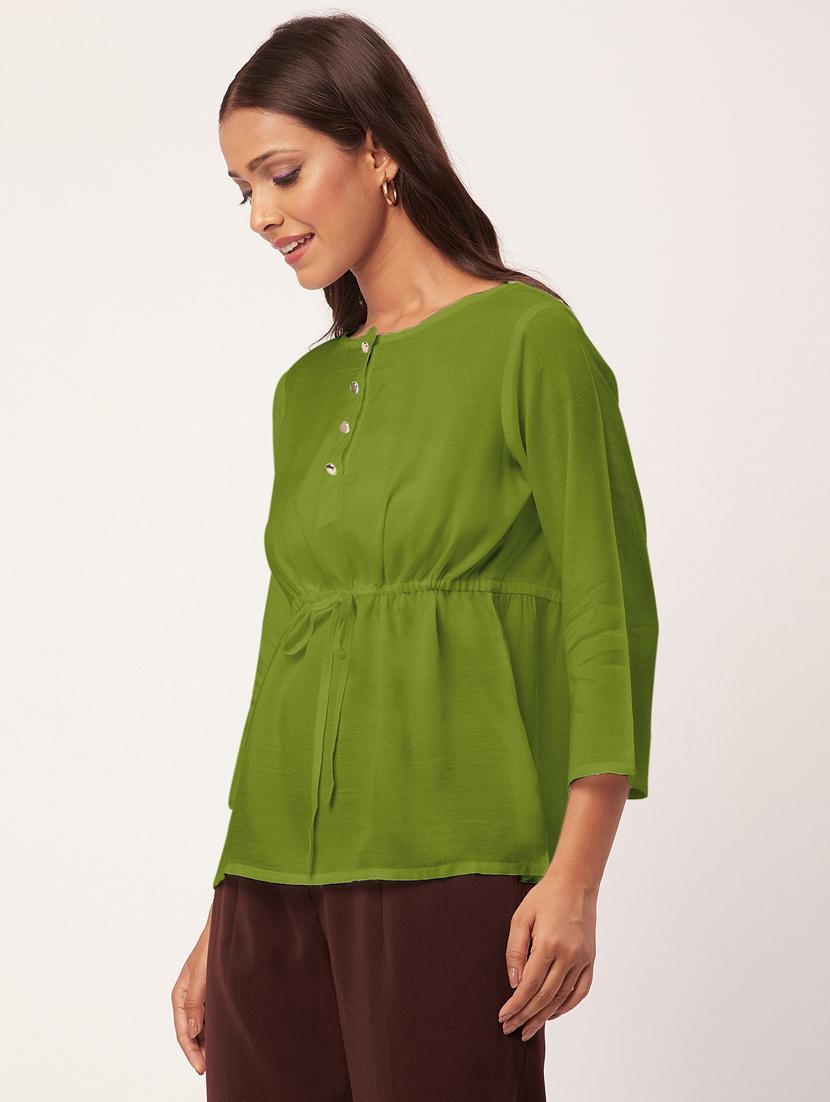 green solid round neck regular top - 20342332 - Standard Image - 2