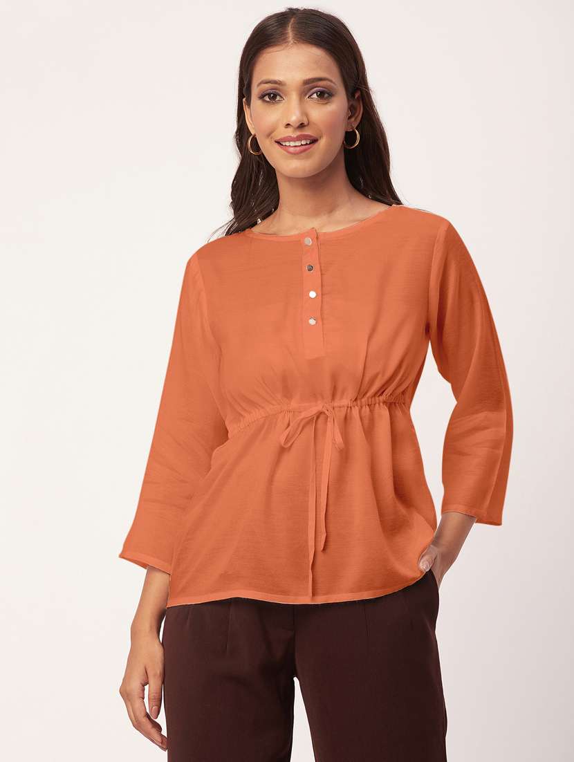 women orange solid a-line top