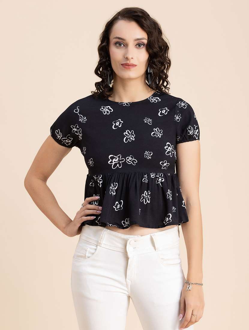black floral peplum top