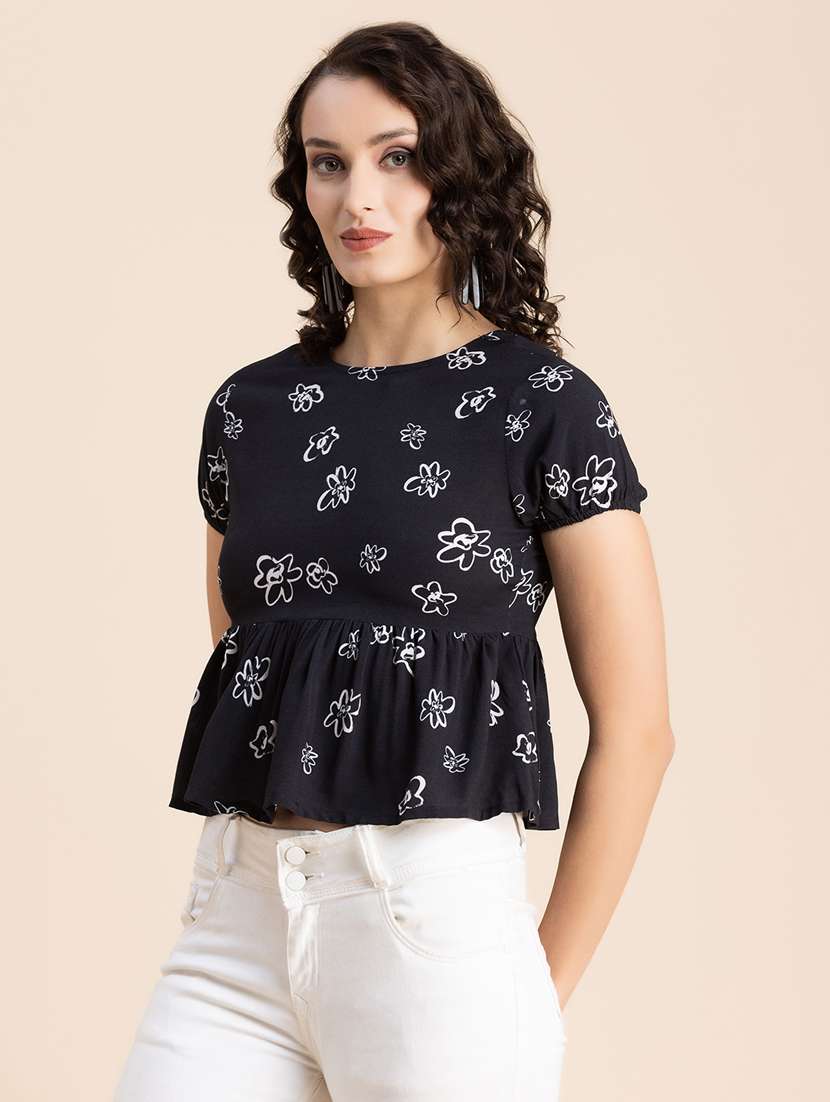 black floral peplum top - 20342363 -  Standard Image - 2