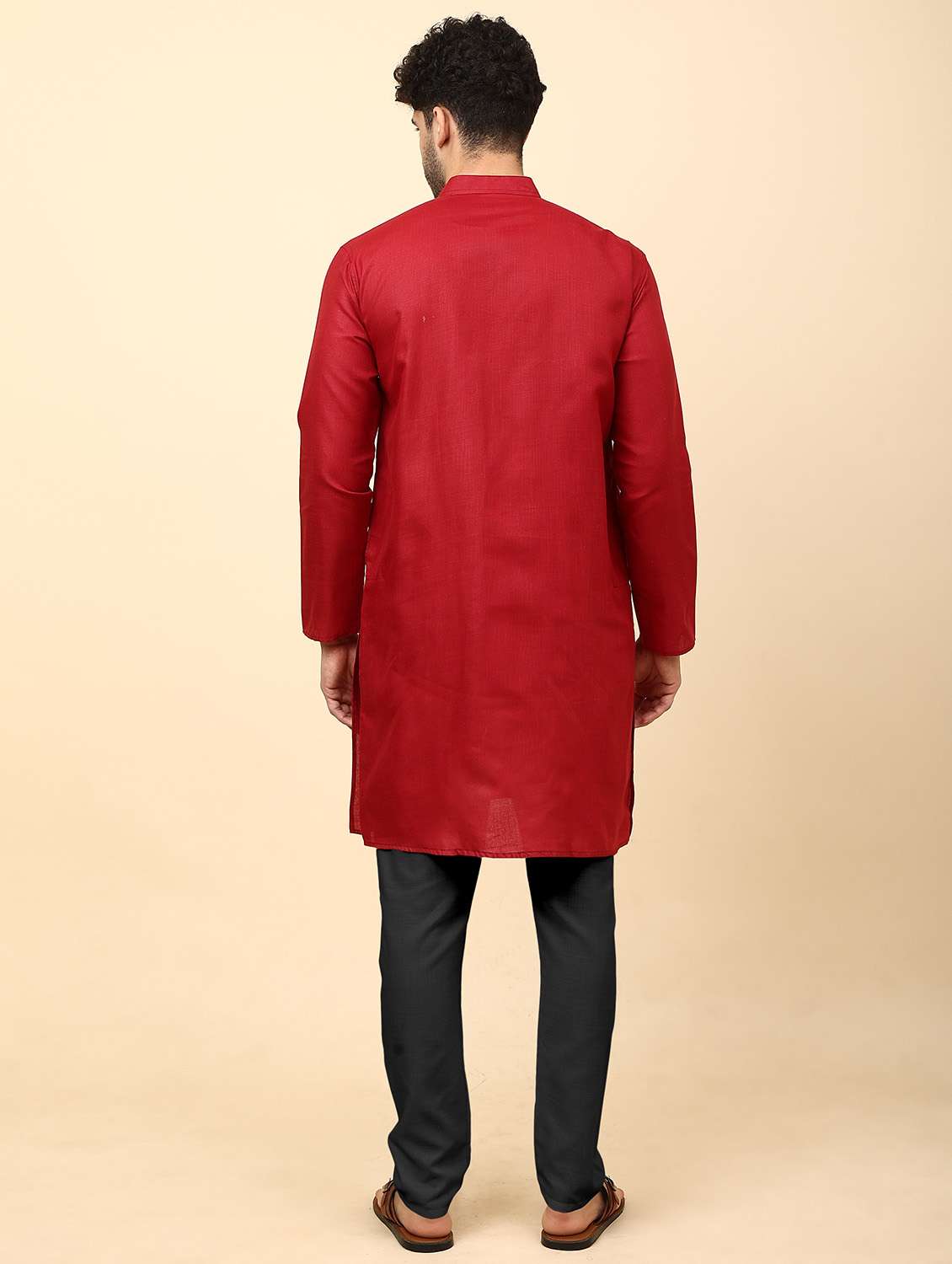 men maroon solids kurta pyjama sets - 20342389 -  Standard Image - 2