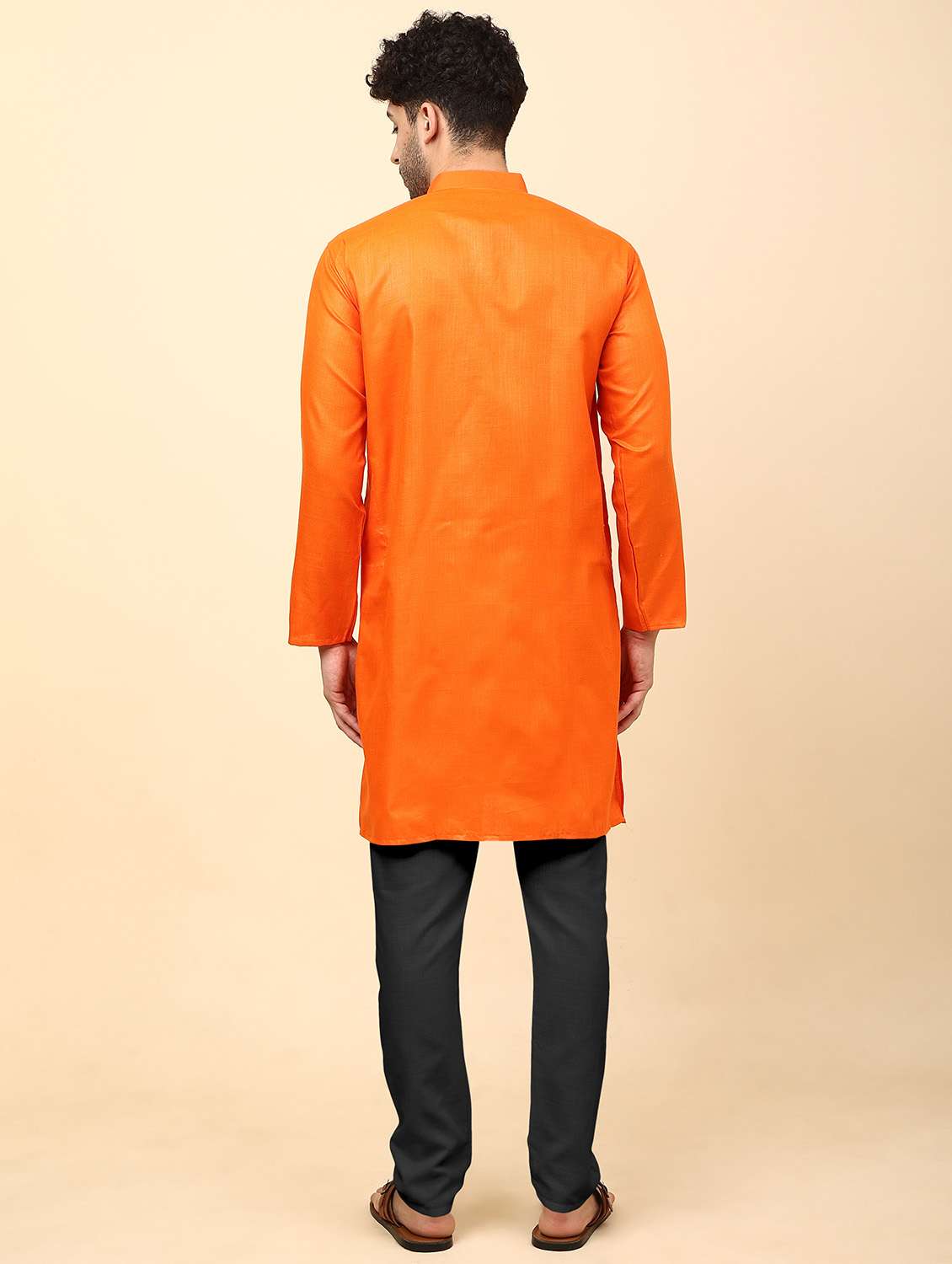 men orange solids kurta pyjama sets - 20342392 -  Standard Image - 2