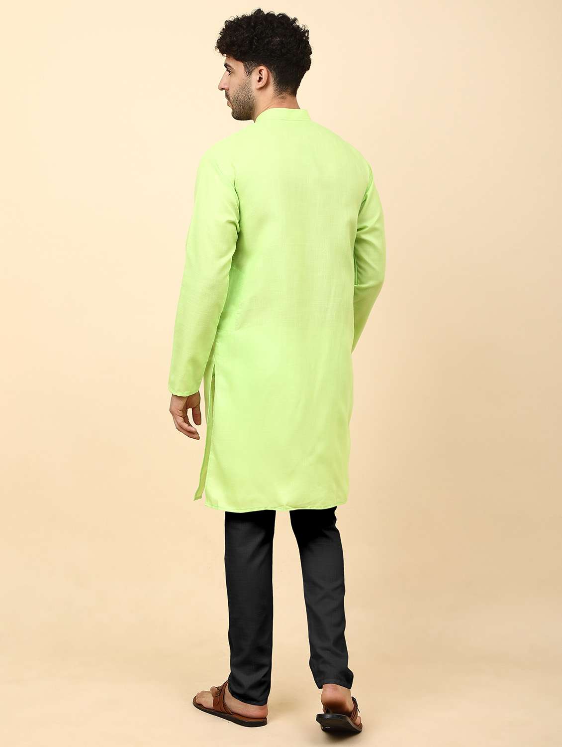 men lime solids kurta pyjama sets - 20342393 -  Standard Image - 2