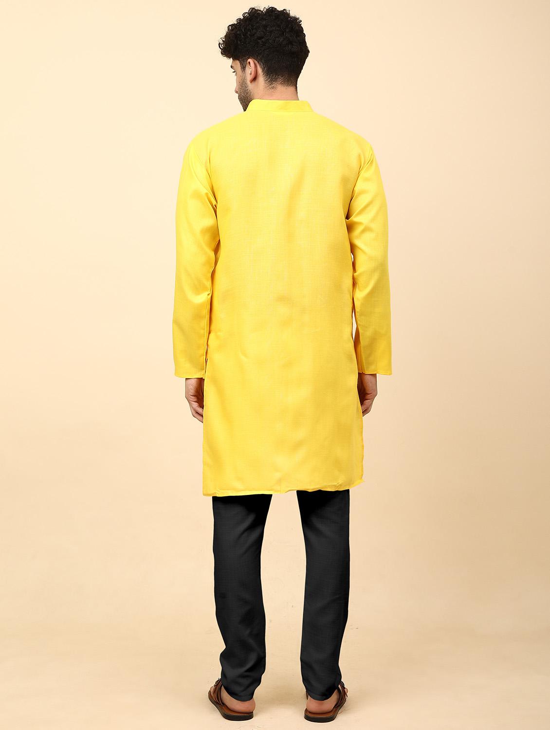 men yellow solids kurta pyjama sets - 20342397 - Standard Image - 2
