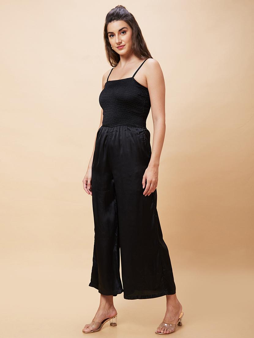 women black polyester full leg jumpsuit - 20343244 - Standard Image - 2