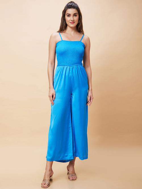 women blue polyester full leg jumpsuit - 20343245 -  Standard Image - 0