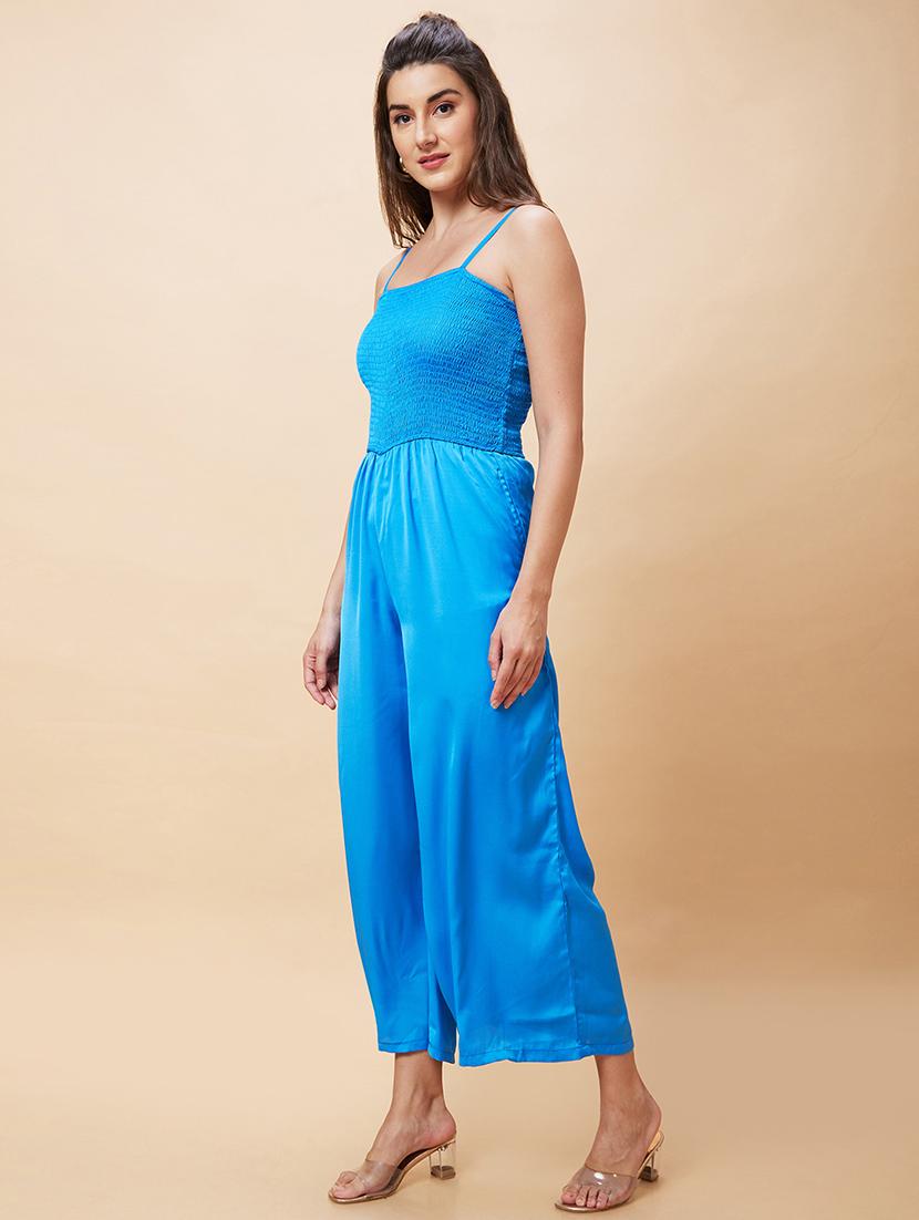 women blue polyester full leg jumpsuit - 20343245 - Standard Image - 2