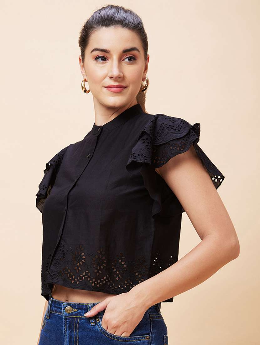 women black cotton shirt style top - 20343257 -  Standard Image - 2