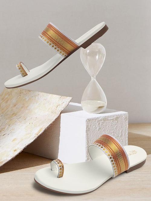 women white with golden strap one toe sandal - 20344200 - Standard Image - 0