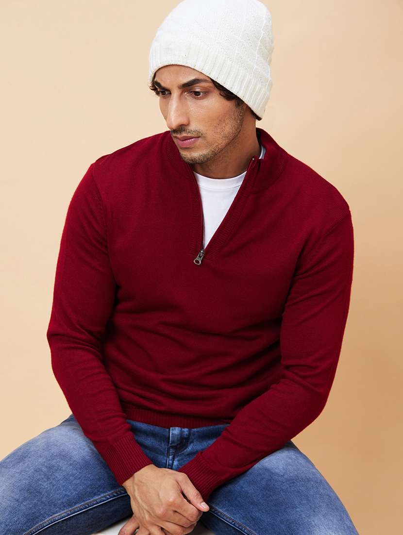 men maroon acrylic pullover - 20344459 -  Standard Image - 2