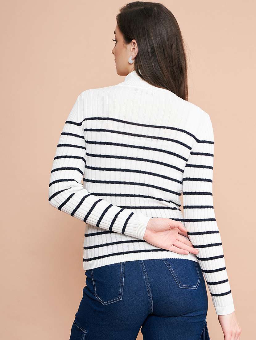 women striped turtle neck pullover - 20345199 - Standard Image - 2