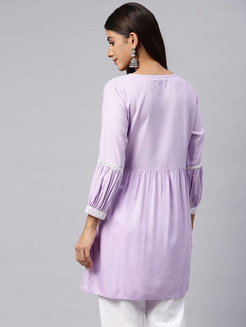 women lavender round neck a-line kurti - 20345235 -  Standard Image - 2