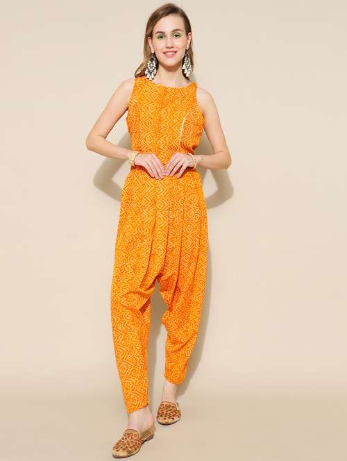 women yellow bandhani print co-ord sets - 20345348 -  Standard Image - 0