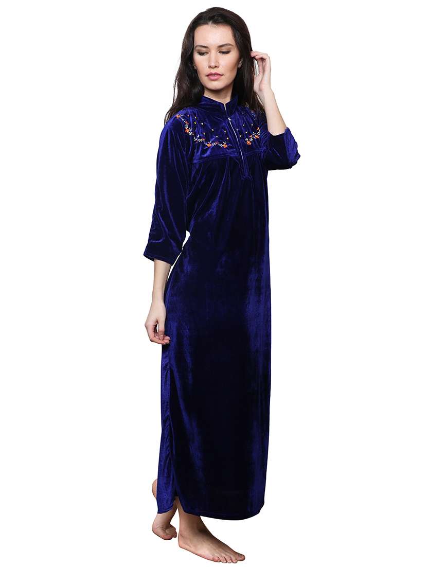 navy blue embroidered nighty - 20345368 -  Standard Image - 2