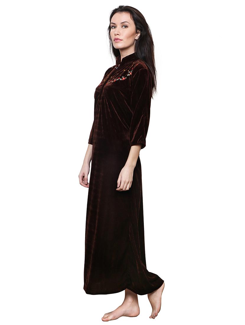 brown embroidered nighty - 20345369 - Standard Image - 2