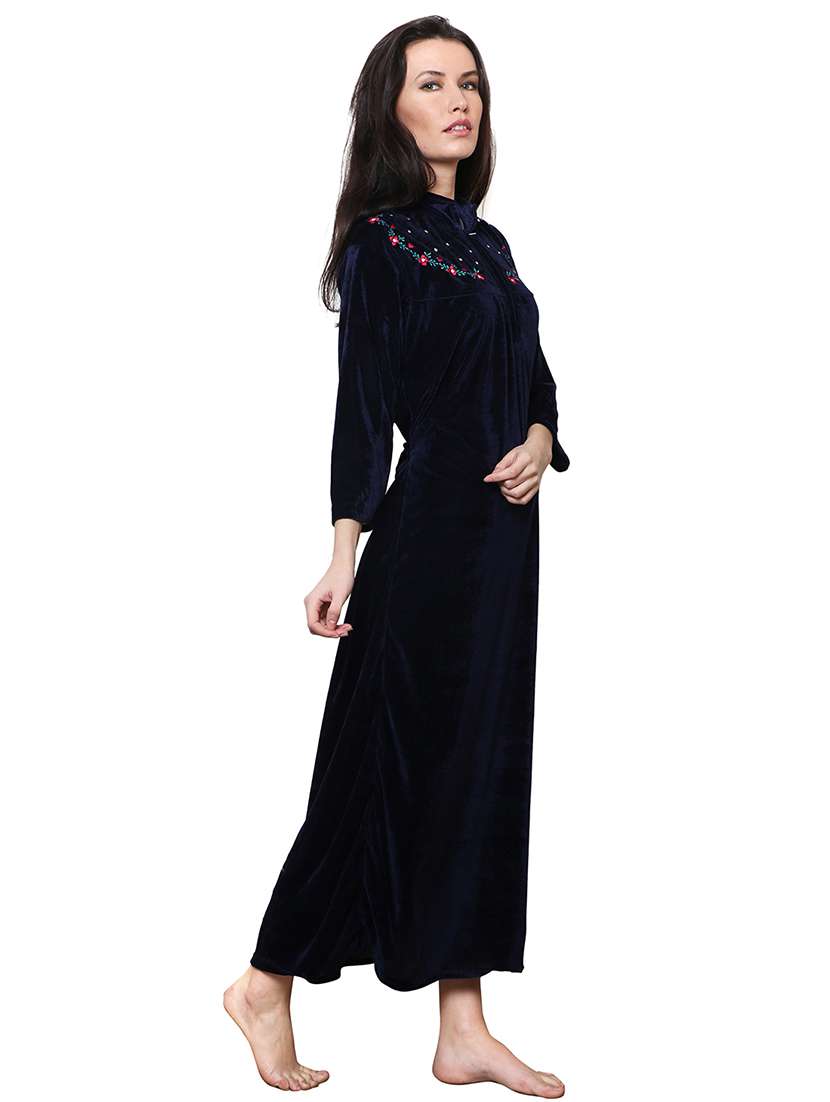 navy blue embroidered nighty - 20345373 - Standard Image - 2