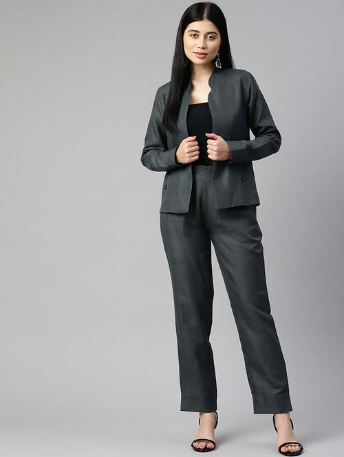 grey solid blazer and trousers set co-ord - 20346199 -  Standard Image - 0