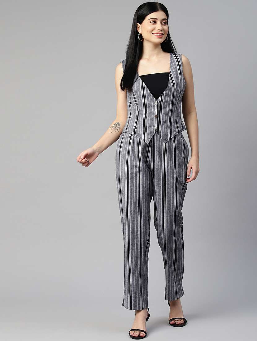grey stripes top and trouser co-ord