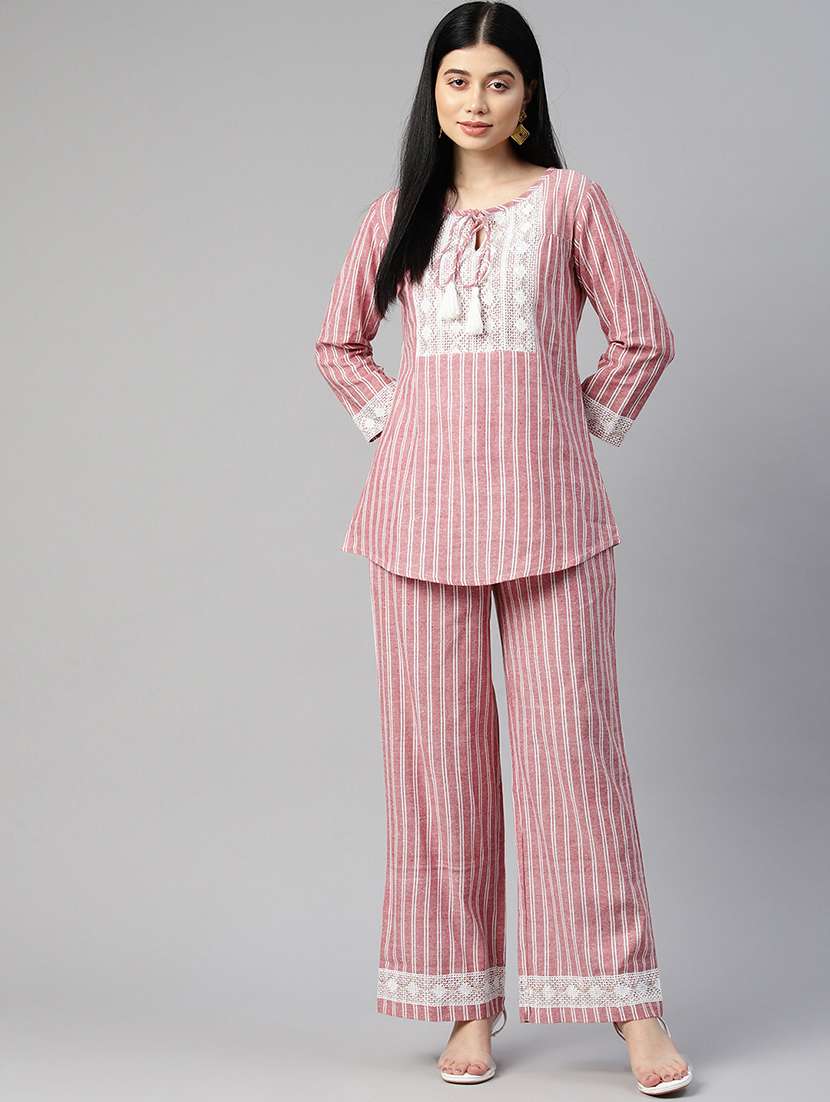 red stripes top and trouser co-ord