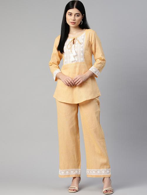 yellow solid top and trouser co-ord - 20346213 -  Standard Image - 0