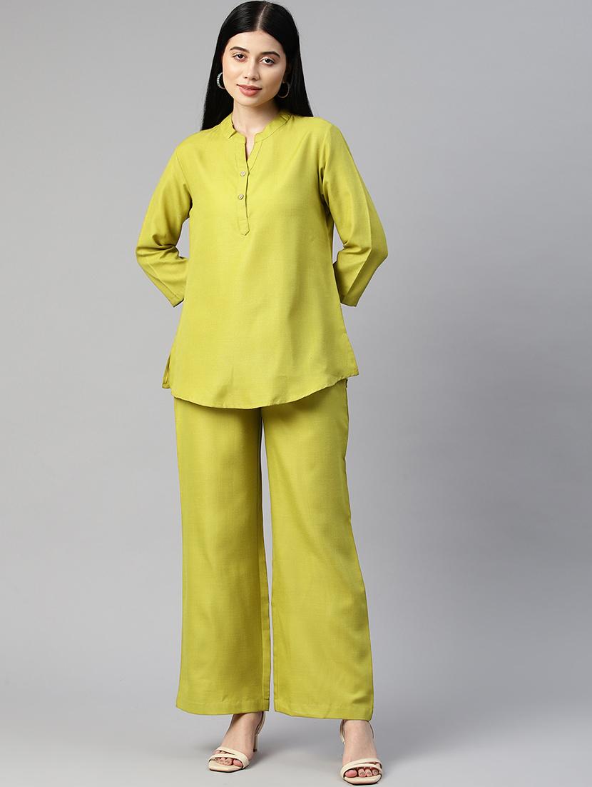 lime solid top and palazzos co-ord