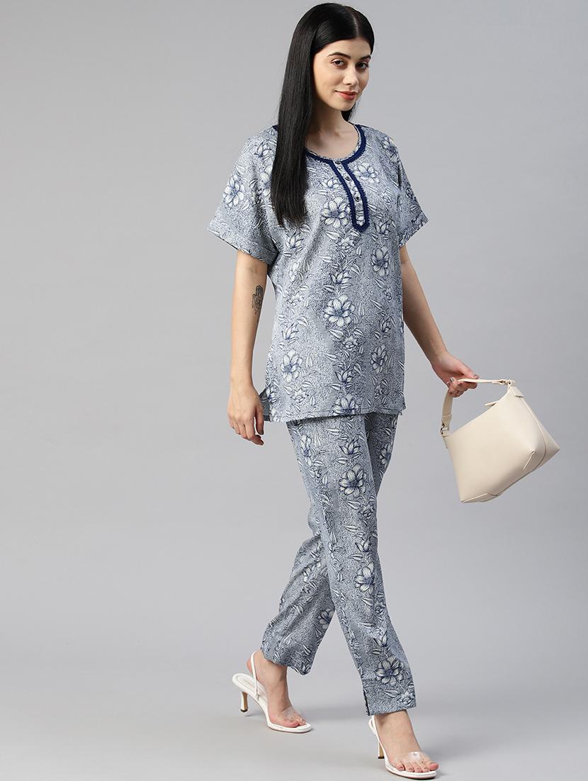 dark blue floral top and trouser co-ord - 20346222 - Standard Image - 2
