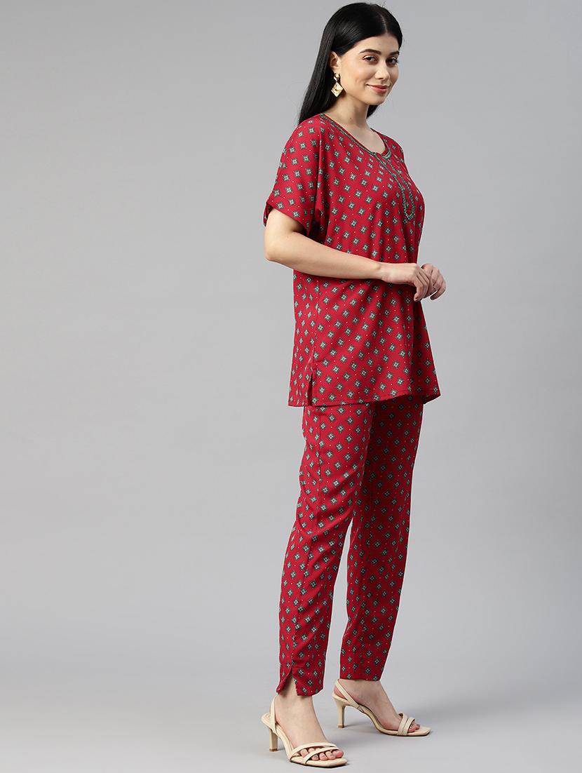 red geometric top and trouser co-ord - 20346223 - Standard Image - 2