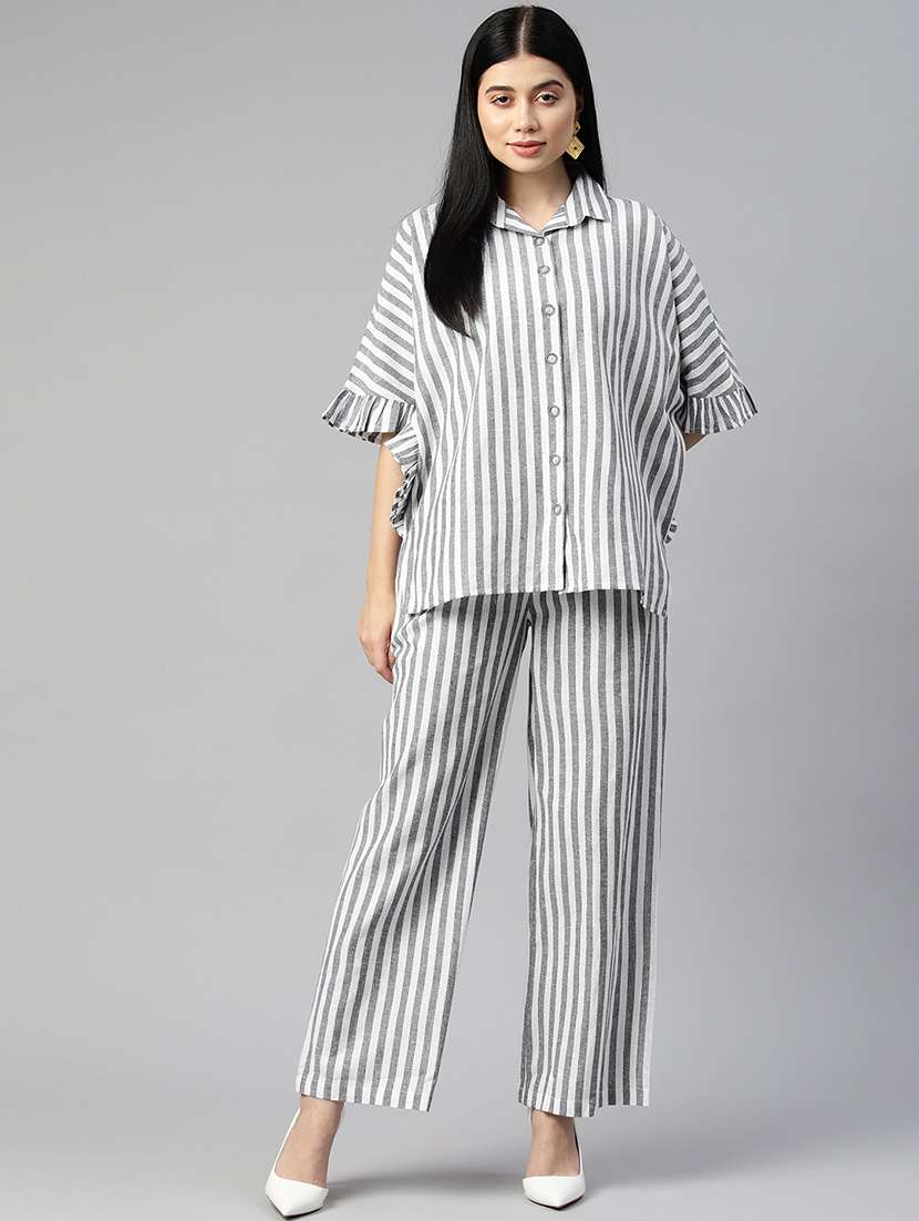 multi color stripes top and trouser co-ord