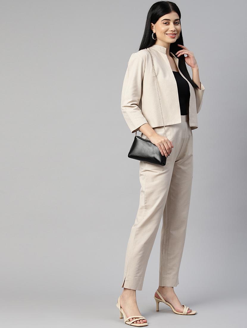 cream solid blazer and trousers co-ord - 20346230 - Standard Image - 2