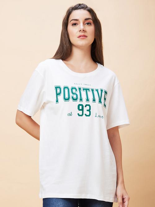 women white cotton front print t-shirt - 20346242 -  Standard Image - 0