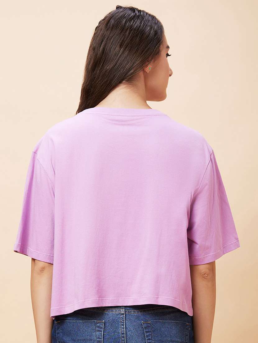 women purple cotton crop t-shirt - 20346243 -  Standard Image - 2