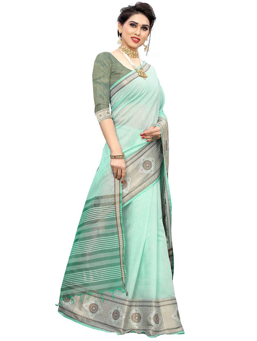 self design zari bordered saree  with blouse - 20349164 -  Standard Image - 2