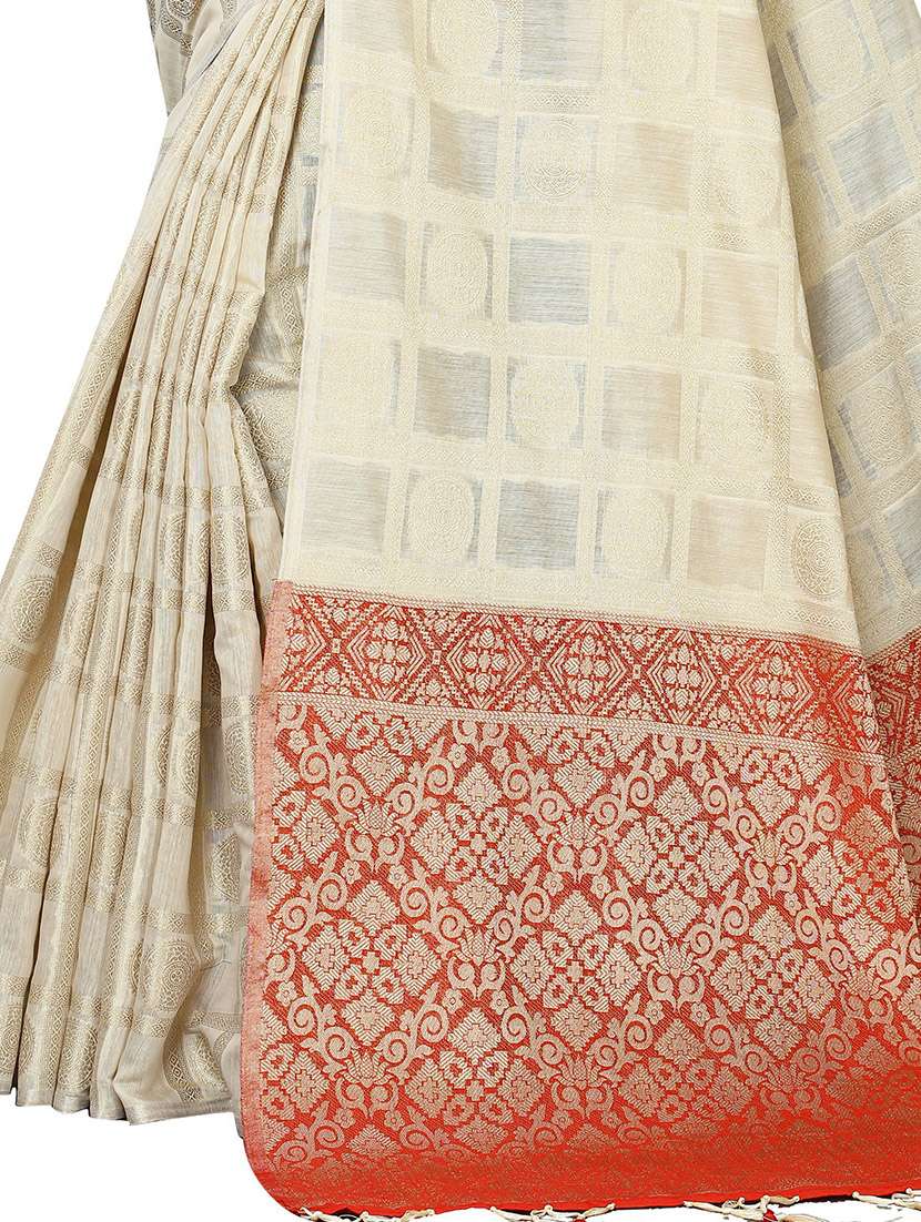 cream self design banarasi saree with blouse - 20349202 - Standard Image - 2