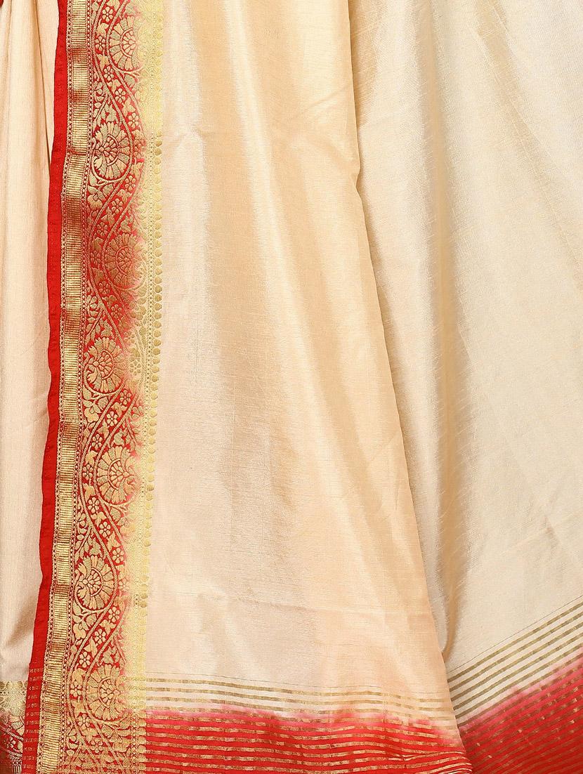 cream self design banarasi saree with blouse - 20349217 - Standard Image - 2