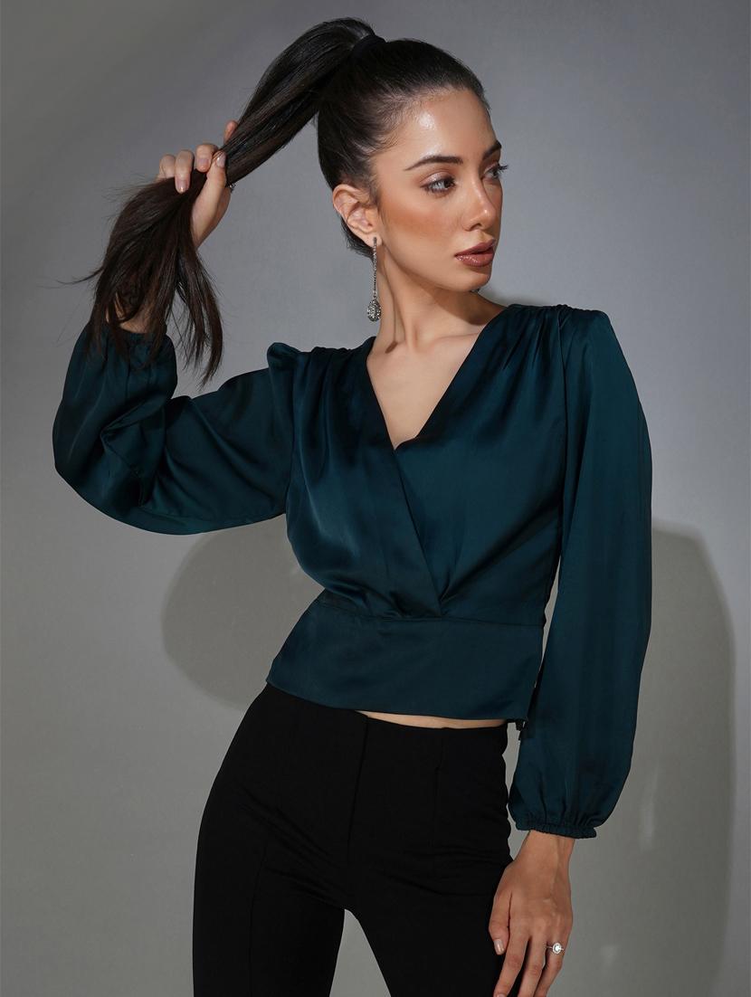 green solid wrap top - 20349345 - Standard Image - 2