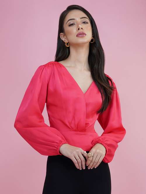 pink solid blouson top - 20349346 -  Standard Image - 0