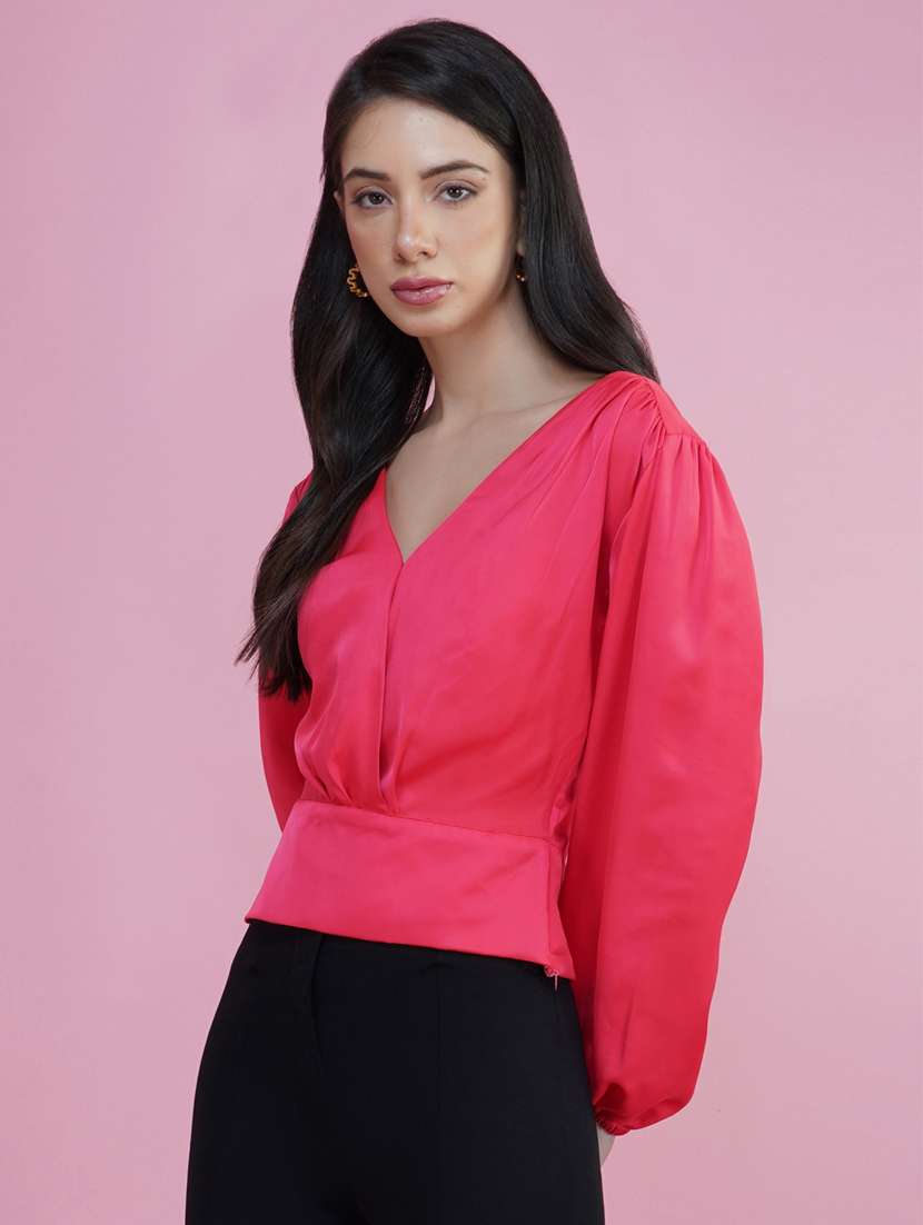 pink solid blouson top - 20349346 -  Standard Image - 2