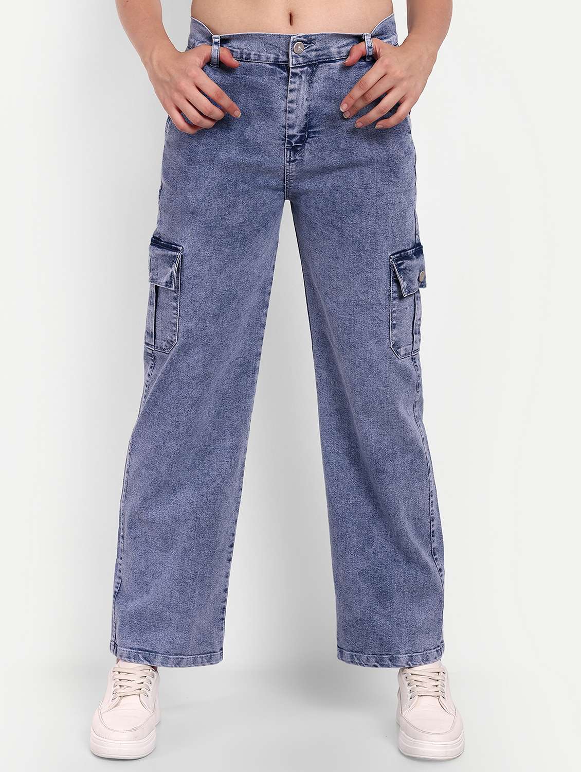 women plain blue cargos