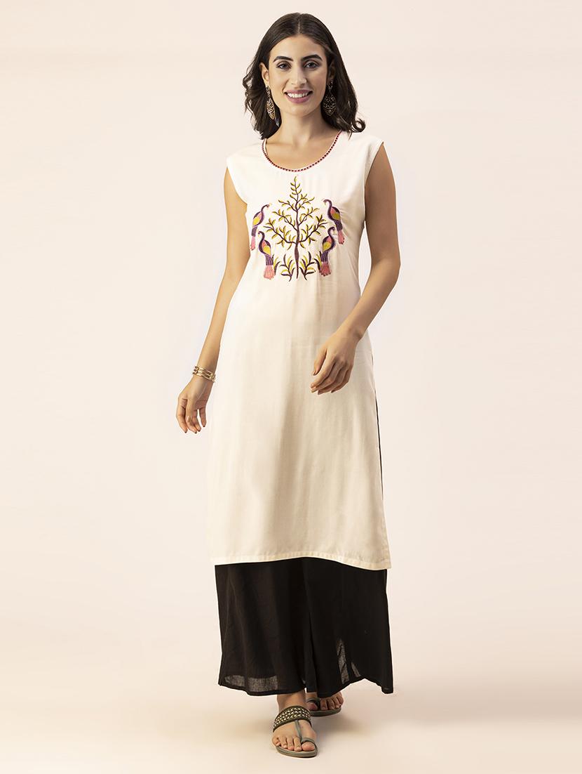 women off-white round neck straight kurta - 20350244 -  Zoom Image - 0