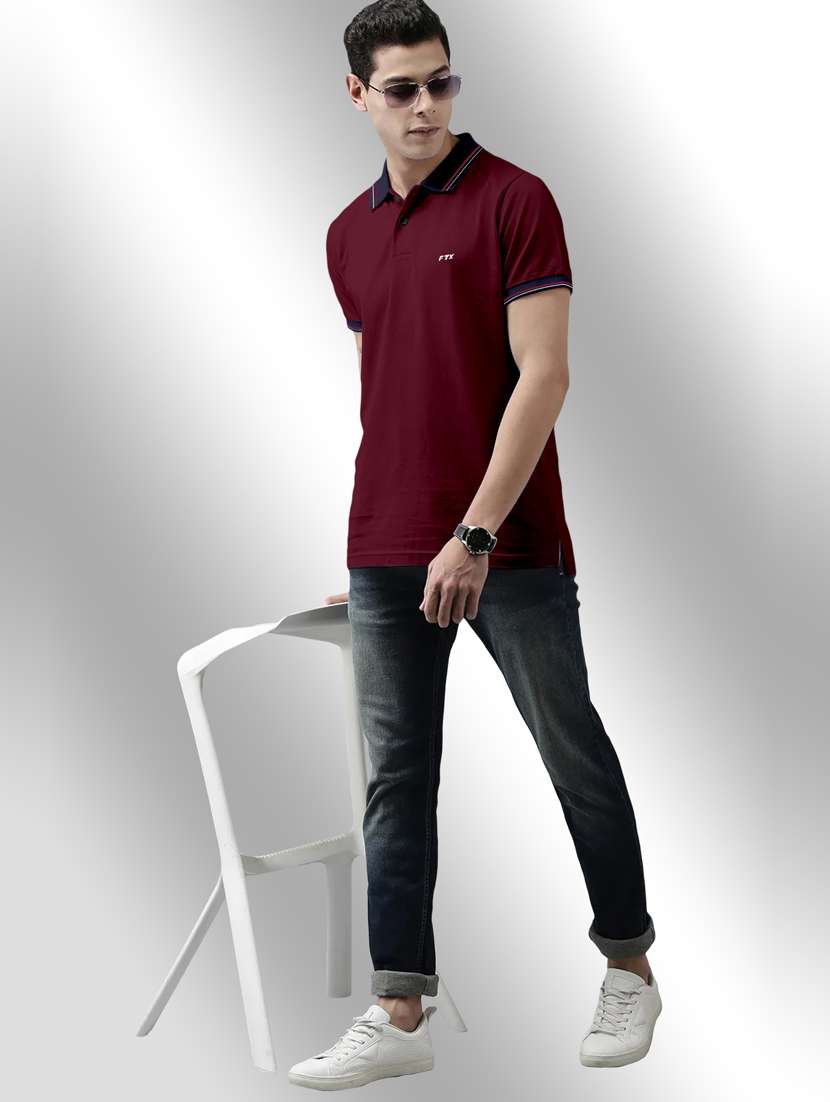 maroon solid polo t-shirt - 20351190 -  Standard Image - 2