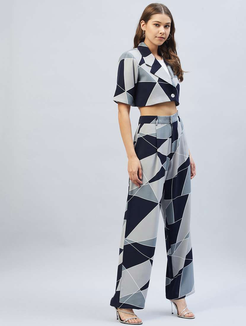 multi color geometric blazer and trousers set - 20351326 -  Standard Image - 2