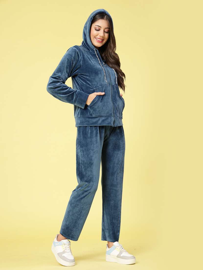 women navy blue velvet top and trouser co-ord set - 20351713 -  Standard Image - 2