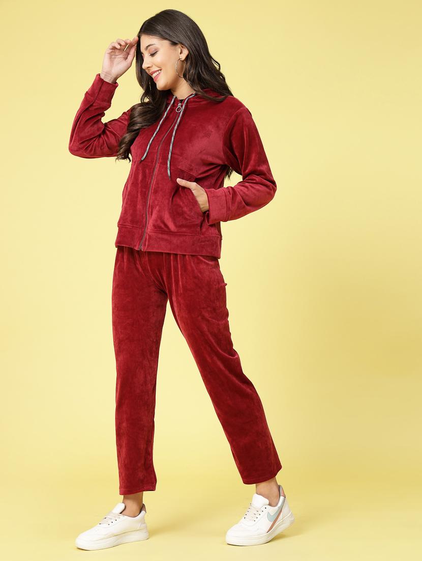 women red velvet top and trouser co-ord set - 20351714 - Standard Image - 2