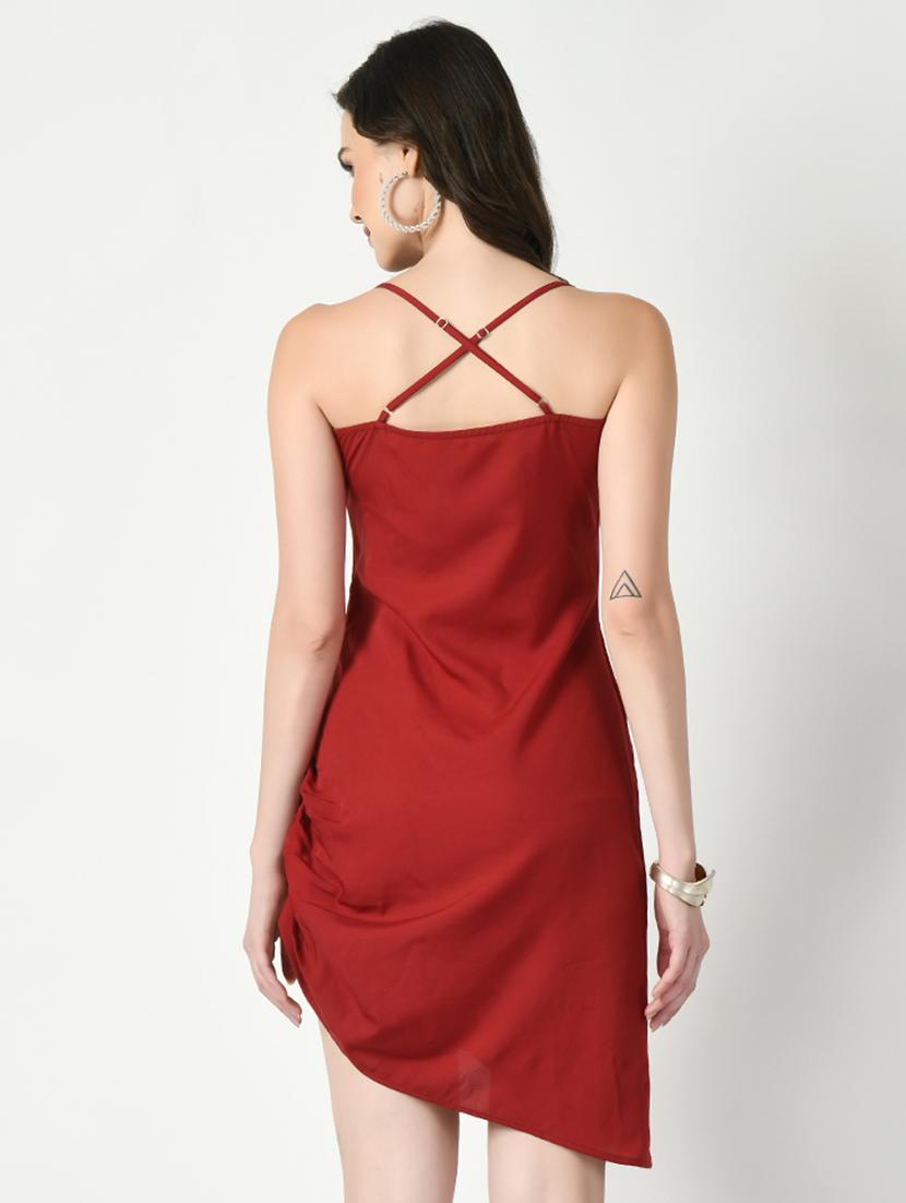 maroon solid asymmetric dress - 20351717 - Standard Image - 2